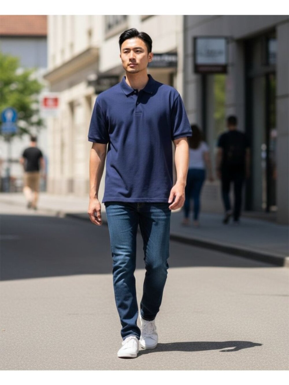 14th & Union Mens Navy Cotton Polo Shirt L Short Sleeve Classic Fit 100% Cotton